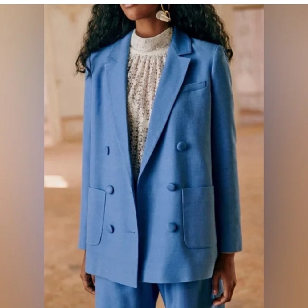 Sezane Blue Double-Breasted Blazer